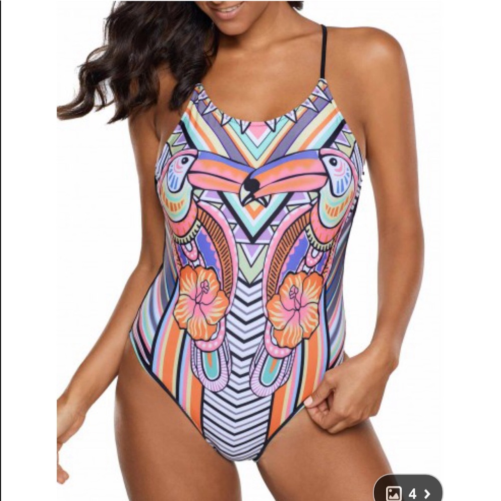Spaghetti Strap Printed One Piece Swimwear